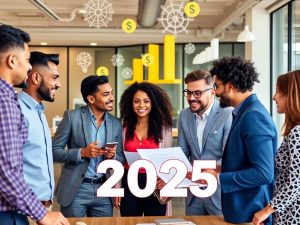 Antreprenori discutând strategii de afaceri într-un birou modern.